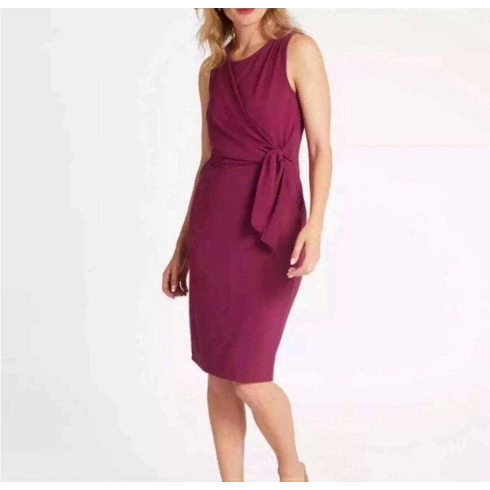 Betabrand Drape Tie Sleeveless Dress Faux Wrap Stretch Plum Size‎ Medium
